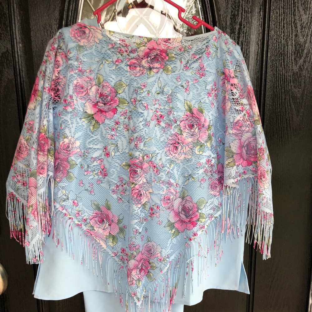 3-pc Powder Blue Poncho Pantsuit